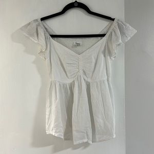 White Dainty Coastal Flowy Top Short Sleeve Blouse